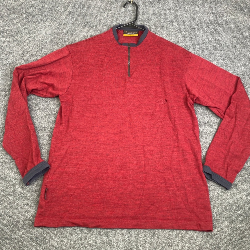 Icebreaker Sport Mid Merino Wool Quarter Zip Pullover Mens Large Red Heavy